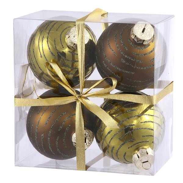 3" Olive Glitter Ball Ornament (4 pack)