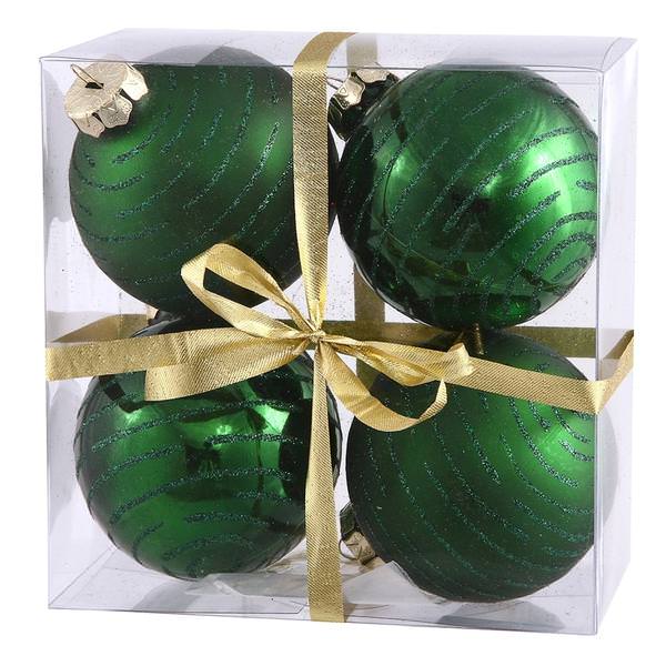 3" Emerald Glitter Ball Ornament (4 pack)