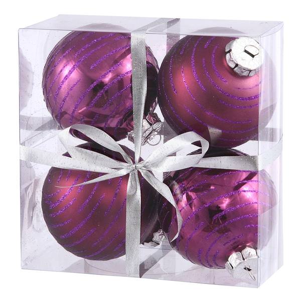 3" Plum Glitter Ball Ornament (4 pack)