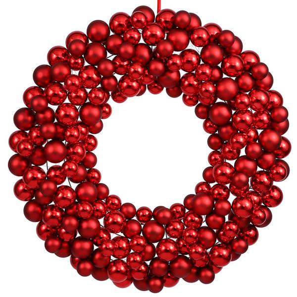 24" Red Colored Ball Ornament Wreath