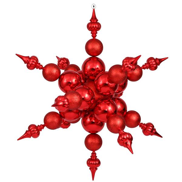39" Red Shiny Glitter Radical Snowflake Ornament