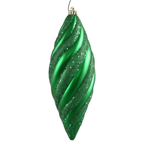 8" Green Spiral Matte Glitter Ornament (3 pack)