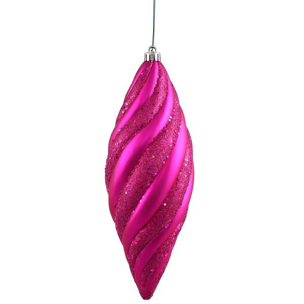 8" Magenta Matte Glitter Spiral Drop Ornament (3 pack)