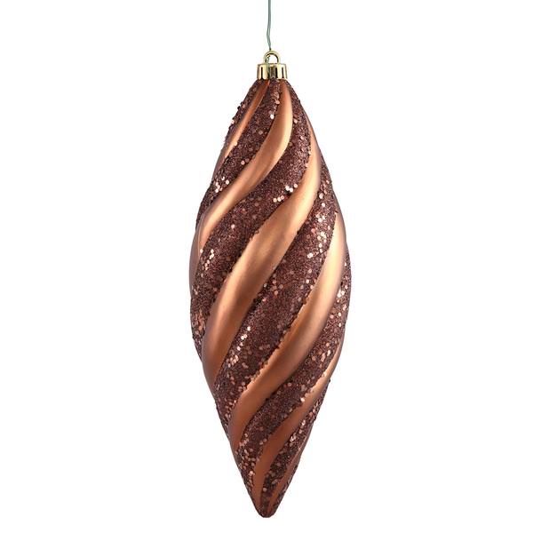 8" Mocha Spiral Matte Glitter Ornament (3 pack)