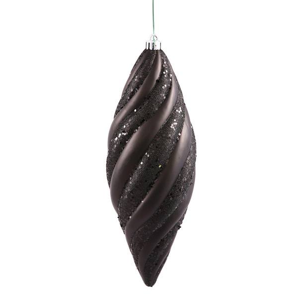 8" Black Matte Glitter Spiral Drop Ornament (3 pack)