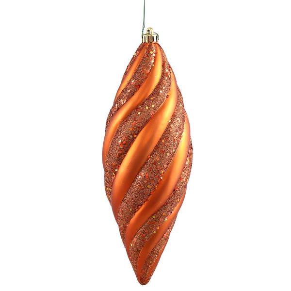 8" Burnished Orange Matte Glitter Spiral Drop Ornament (3 pack)