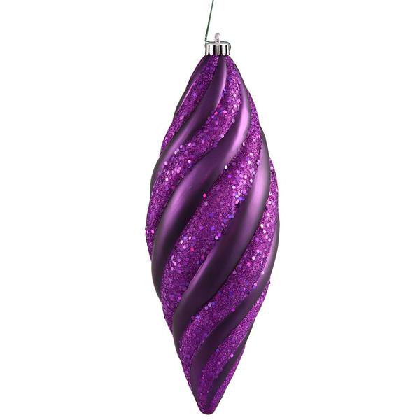 8" Plum Matte Glitter Spiral Drop Ornament (3 pack)