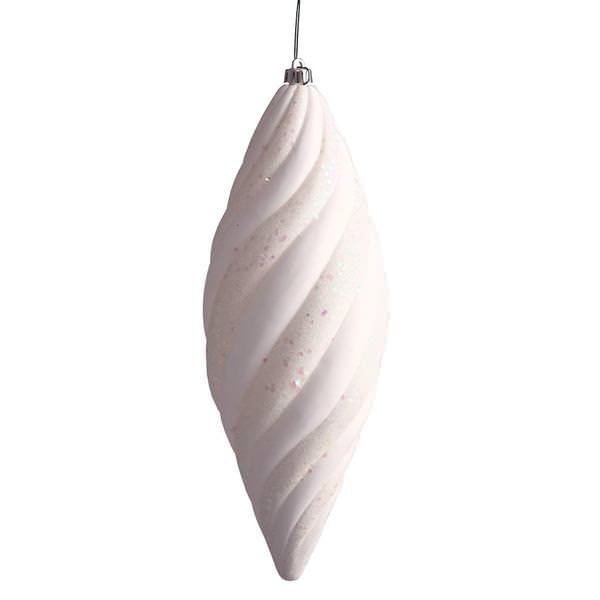 12" White Matte Glitter Spiral Drop Ornament (3 pack)