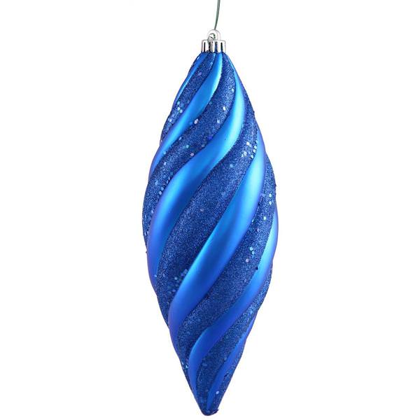 12" Blue Matte Glitter Spiral Drop Ornament (3 pack)