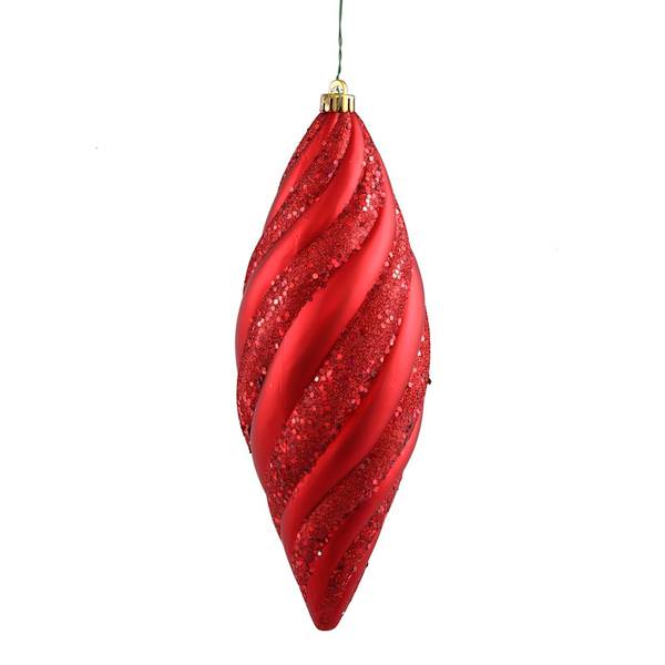 12" Red Matte Glitter Spiral Drop Ornament (3 pack)