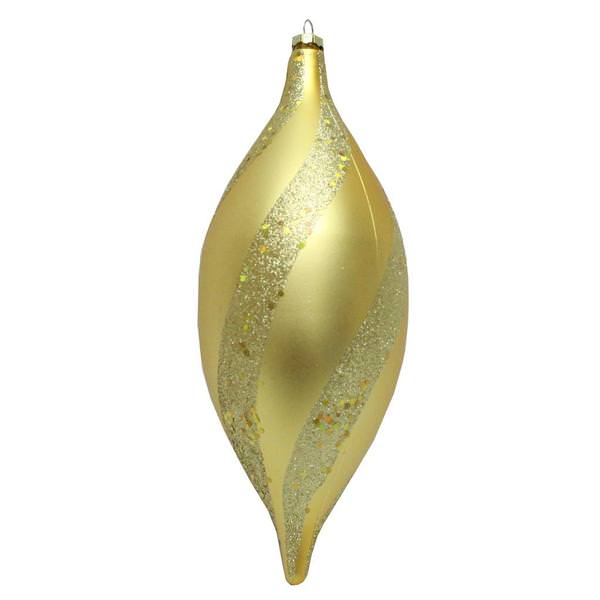 11" Gold Matte Glitter Spiral Drop Ornament