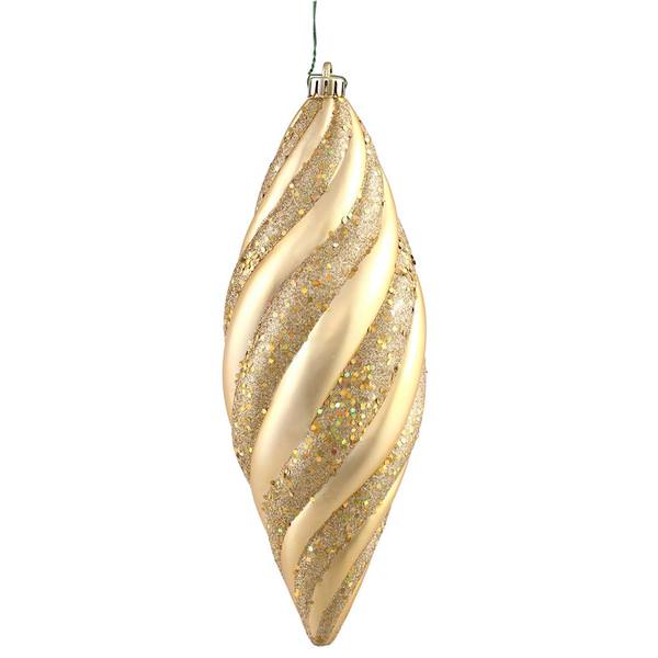 12" Gold Matte Glitter Spiral Drop Ornament (3 pack)