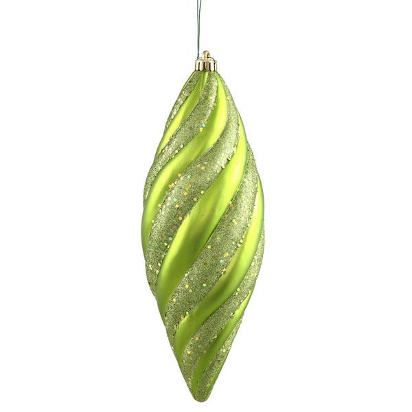 12" Lime Matte Glitter Spiral Drop Ornament (3 pack)