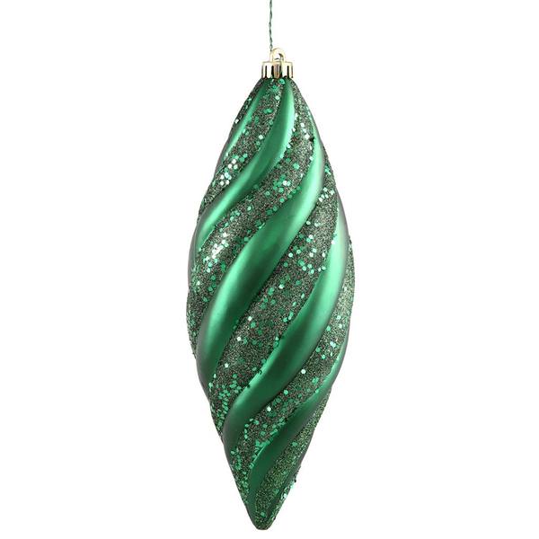 12" Emerald Matte Glitter Spiral Drop Ornament (3 pack)