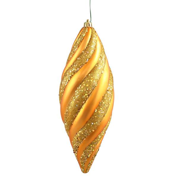 12" Antique Gold Matte Glitter Spiral Drop Ornament (3 pack)