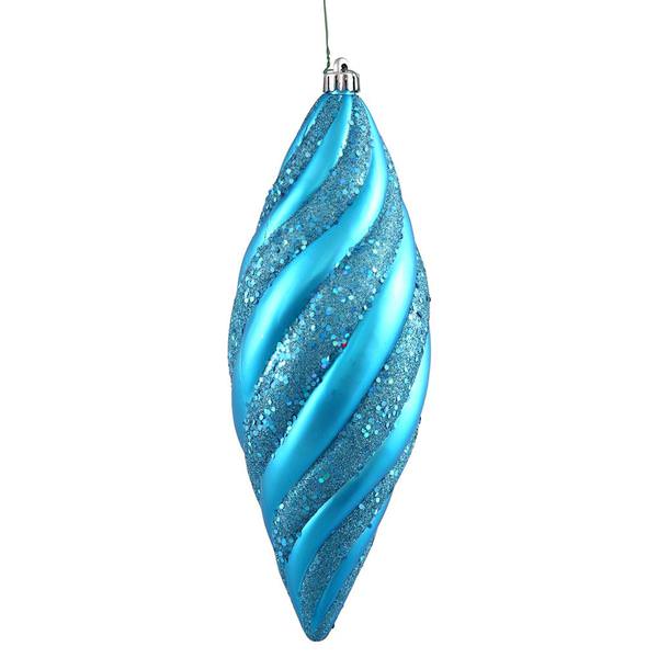12" Baby Blue Matte Glitter Spiral Drop Ornament (3 pack)