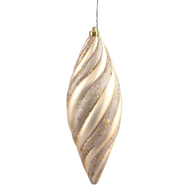 12" Champagne Matte Glitter Spiral Drop Ornament (3 pack)