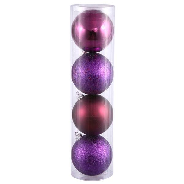 4.75" Purple 4 Finish Ball Ornament (4 pack)