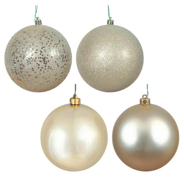 4.75" Champagne 4 Finish Ball Ornament (4 pack)