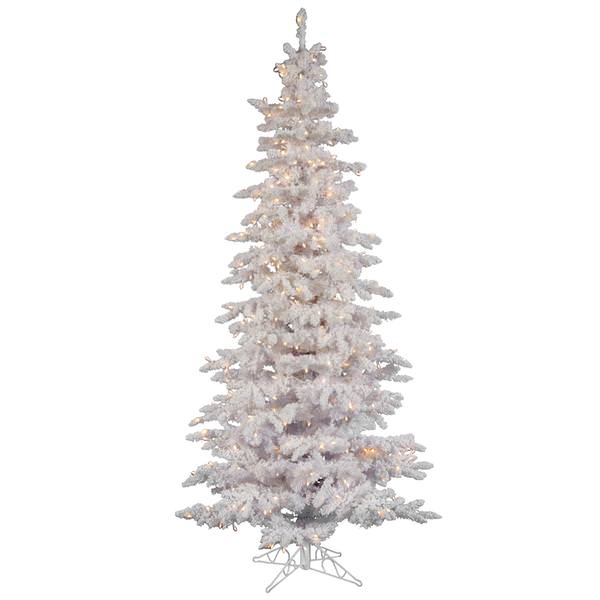 9' X 49" Artificial Flocked White Slim 550 Clear Lights