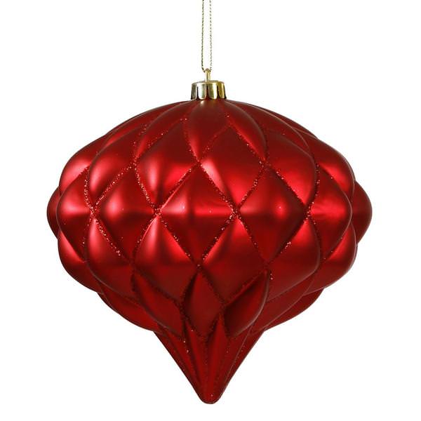 5.7" Red Matte Glitter Diamond Onion Ornament
