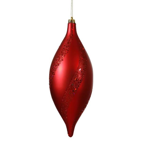 11" Red Matte Glitter Spiral Drop Ornament