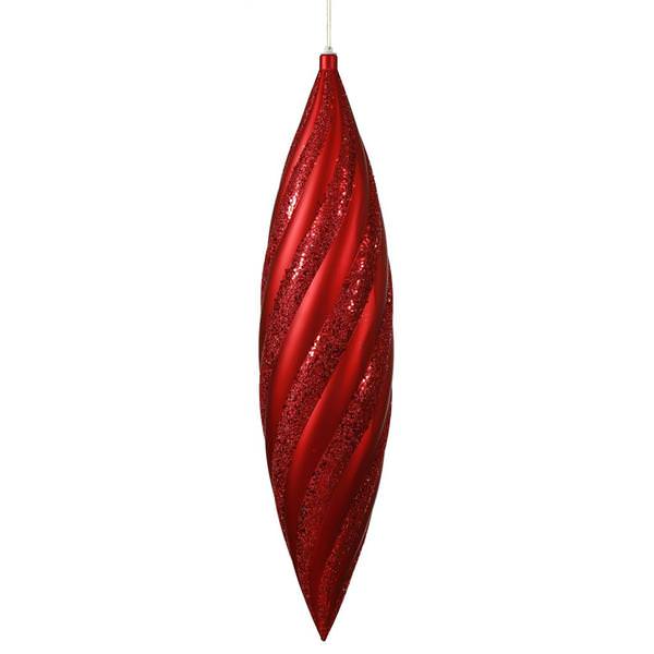 25" Red Matte Glitter Swirl Drop Ornament