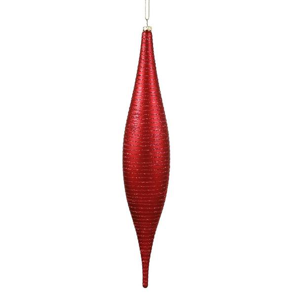 13" Red Matte Glitter Skinny Drop Ornament