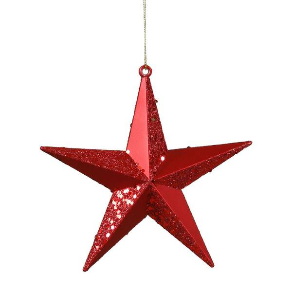 6" Red Matte Glitter Star Ornament