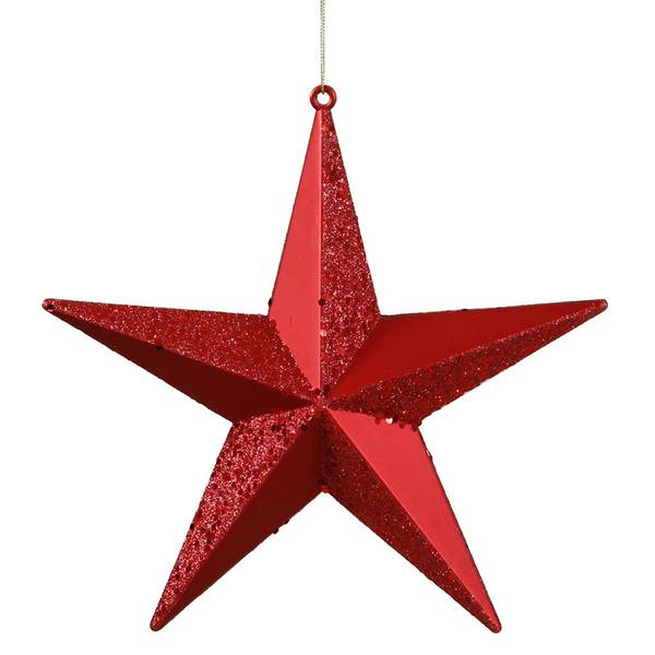 8" Red Matte Glitter Star Ornament