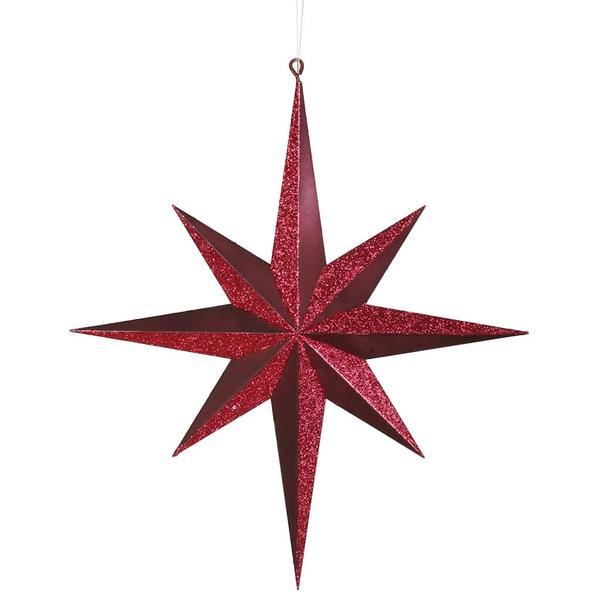 16" Red Matte Glitter 8 Point Star Ornament