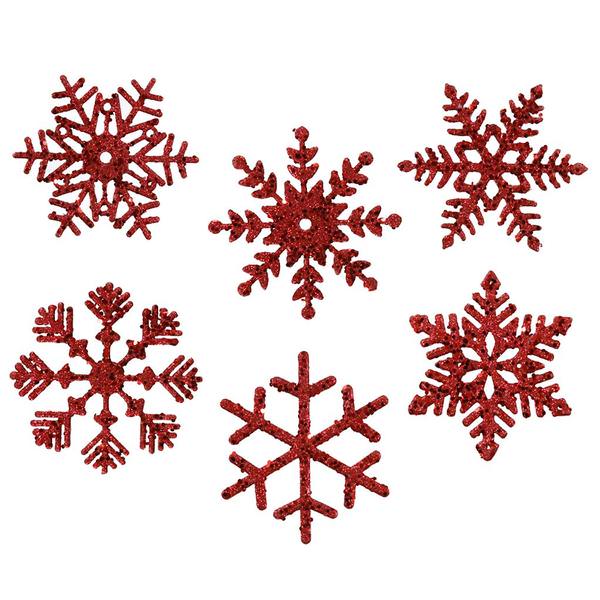 5" Red Glitter Assorted Snowflake Ornament (6 pack)