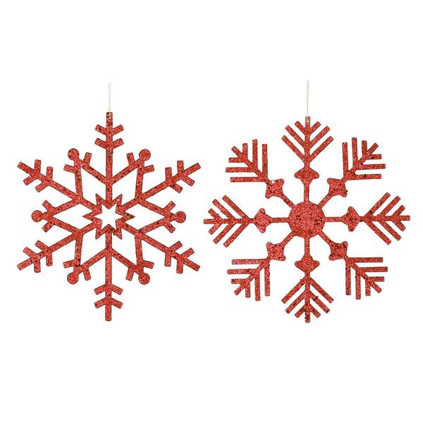 12" Red Glitter Assorted Snowflake Ornament (2 pack)