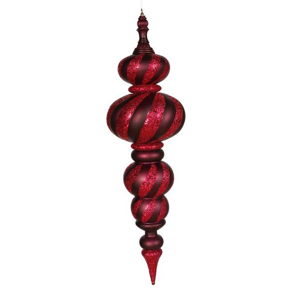 43" Red Matte Glitter Swirl Finial Ornament