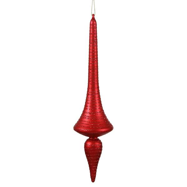 12" Red Matte Glitter Finial Drop Ornament