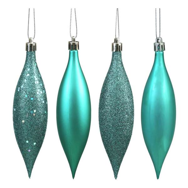 5.5" Teal 4 Assorted Finish Drop Ornament (8 pack)