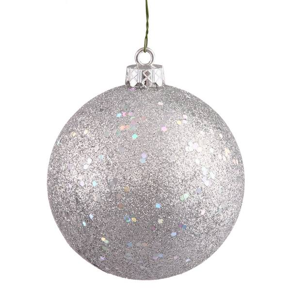 4" Silver Sequin Finish Ball Ornament