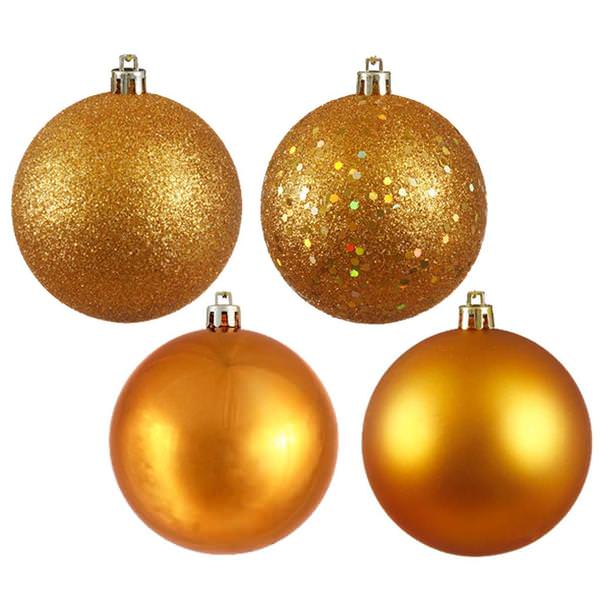3" Antique Gold 4 Assorted Finishes Ball Ornament (32 pack)