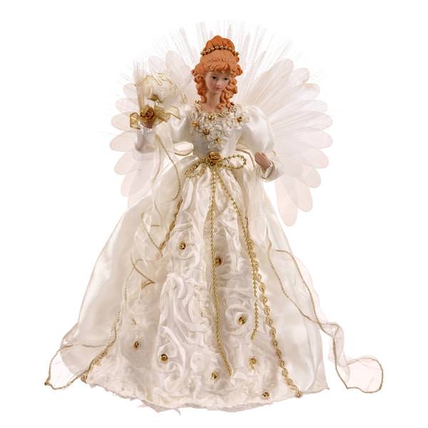 18" White / Gold Angel Fiber Optic Wings Christmas Tree Topper