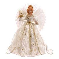 Vickerman 18" White / Gold Angel Fiber Optic Wings Christmas Tree Topper