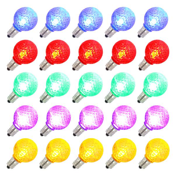 G30 Candelabra Screw Base Multi-Color LED Faceted (25 pack)