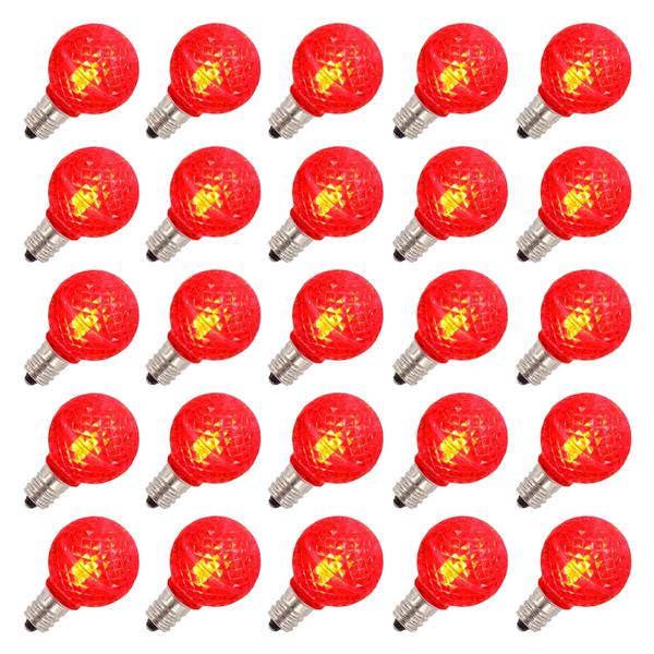 0.38 watt G30 Candelabra Screw Base Red Faceted LED (25 pack)