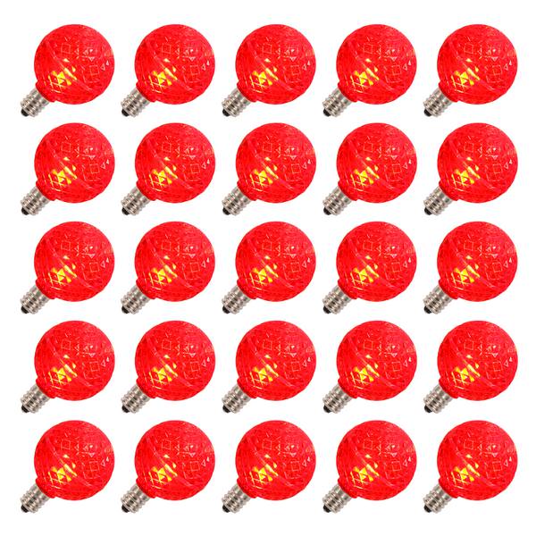 G40 Candelabra Screw Base Red LED Faceted (25 pack)