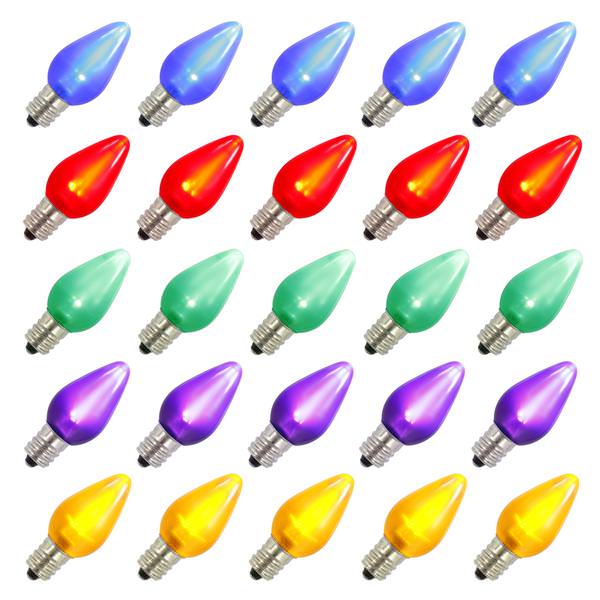 C7 Candelabra Screw Base Multi-Color LED Ceramic Twinkle (25 pack)