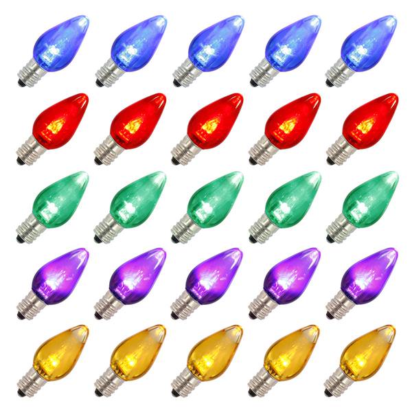 C7 Candelabra Screw Base Multi-Color LED Transparent (25 pack)