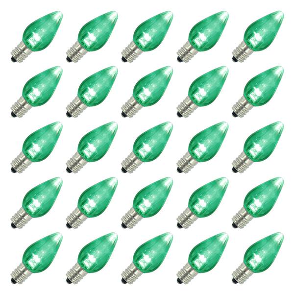 C7 Candelabra Screw Base Green LED Transparent Twinkle (25 pack)
