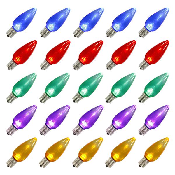 C9 Candelabra Screw Base Multi-Color LED Transparent Twinkle (25 pack)