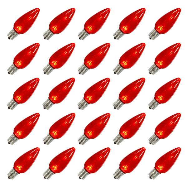 C9 Candelabra Screw Base Red LED Transparent Twinkle (25 pack)