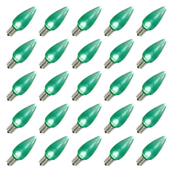 C9 Candelabra Screw Base Green LED Transparent Twinkle (25 pack)
