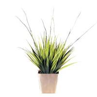 Vickerman 12" Artificial Two-tone PVC Grass in a Brushed Silver Metal Cube Pot